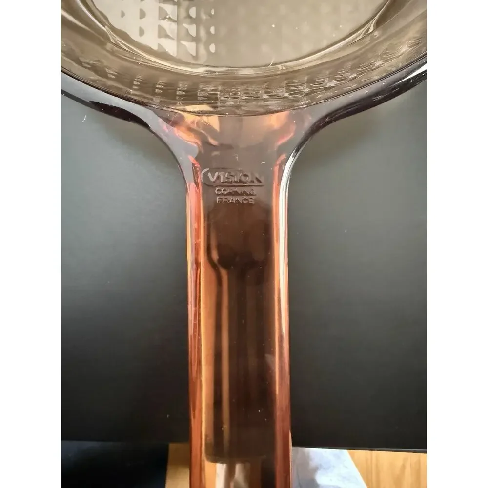 Vintage Corning Visions France Amber 10” Waffle Bottom Glass Fry Pan Skillet